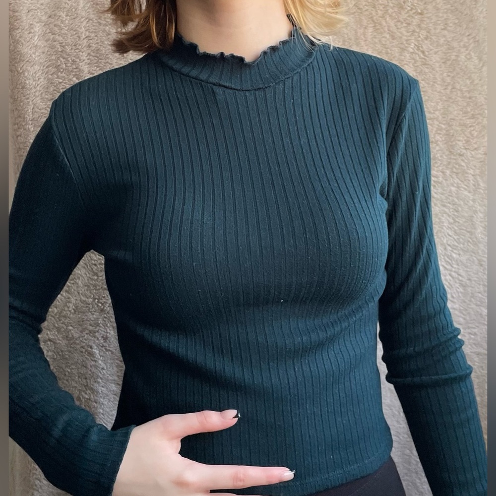 dark green fitted turtleneck